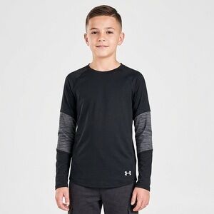 Under Armour Black Long-Sleeve Athletic Shirt with Gray Elbows Coldgear Kids XL